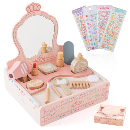 Girl Princess Play House Makeup Toys Small Dressing Table Wooden Children's Pink Mirror