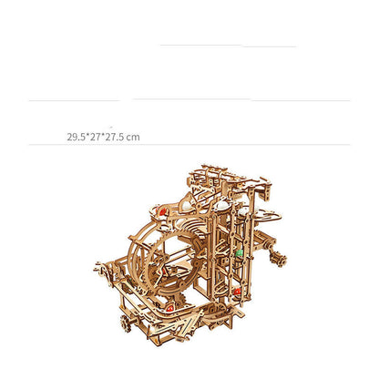 Pista de ascensor con escalones y bolas de madera para rompecabezas 3D