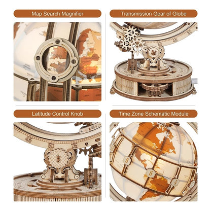 Robotime ROKR Globe Lumineux 3D Puzzle en Bois Jeux Assembler Modèle Kits de Construction Jouets Cadeau pour Enfants Garçon Soutenir DropShipping