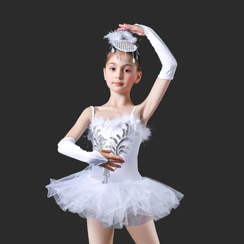 Robe de ballet tutu à paillettes pour filles, justaucorps de danse à la mode, costume de ballerine avec couvre-chef et paire de bracelets 