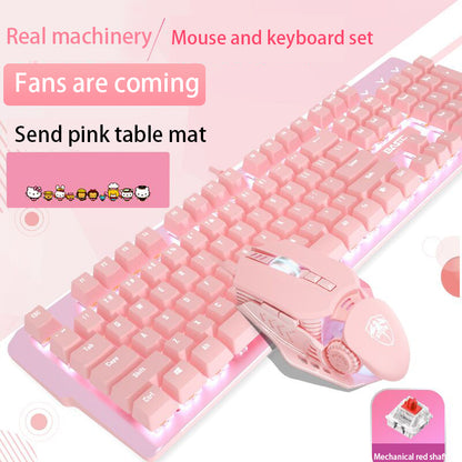 Ensemble clavier et souris mécaniques roses pour filles, mignons jeux de jeu dédiés, axe vert, axe rouge, fille, cœur, cahier filaire lumineux