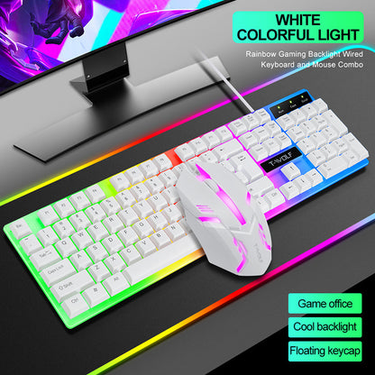 Teclado de juego con interfaz USB retroiluminado con arcoíris y cable ergonómico