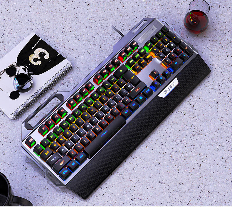 Clavier mécanique en métal véritable K100 sculpté en argent Jeu lumineux Axe noir Filaire USB