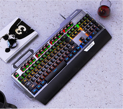 Clavier mécanique en métal véritable K100 sculpté en argent Jeu lumineux Axe noir Filaire USB