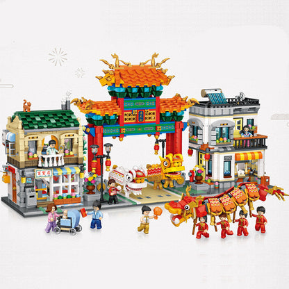 Chinatown Small Particle Building Blocks Street View Mini Assembling Toy Puzzle