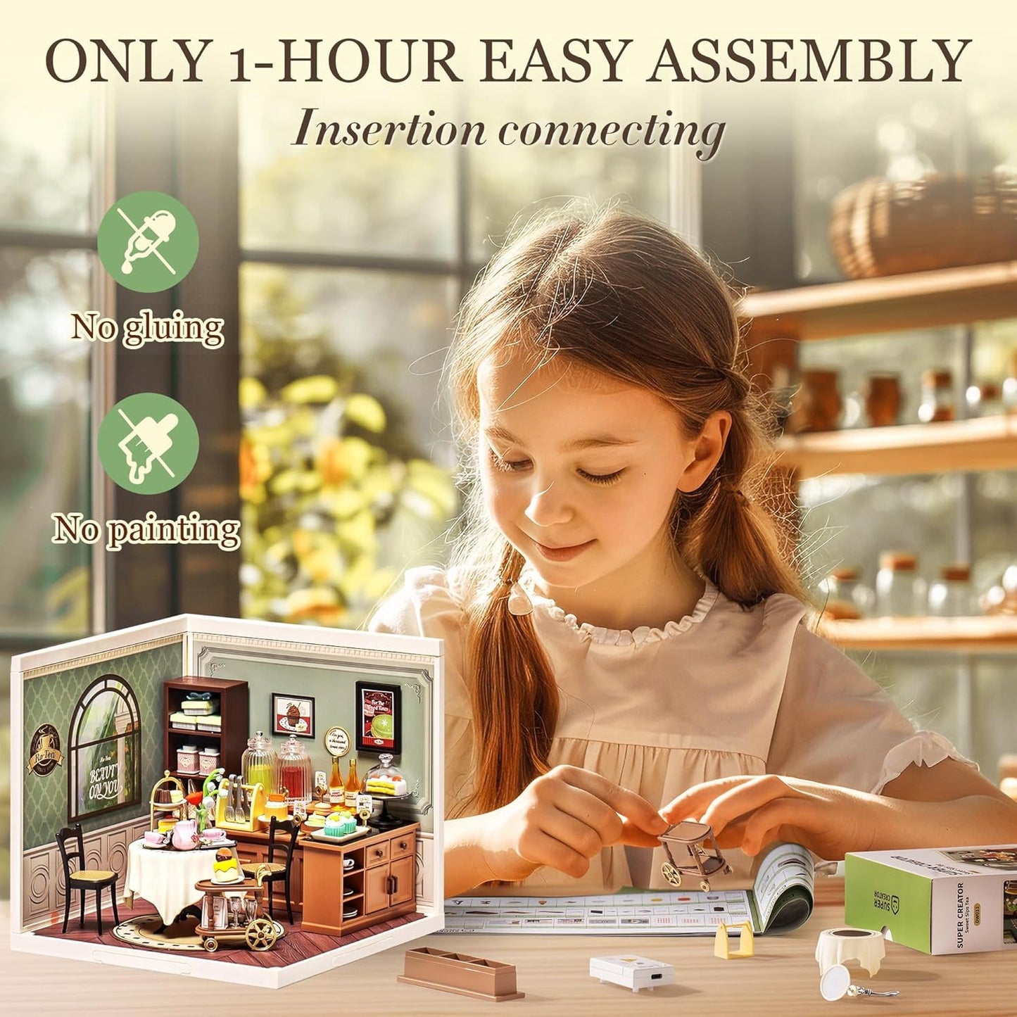 Kit de casa en miniatura para armar ROBOTIME, kit de construcción de modelos de casas de muñecas con luces LED para adultos y niños, regalo de cumpleaños DW011