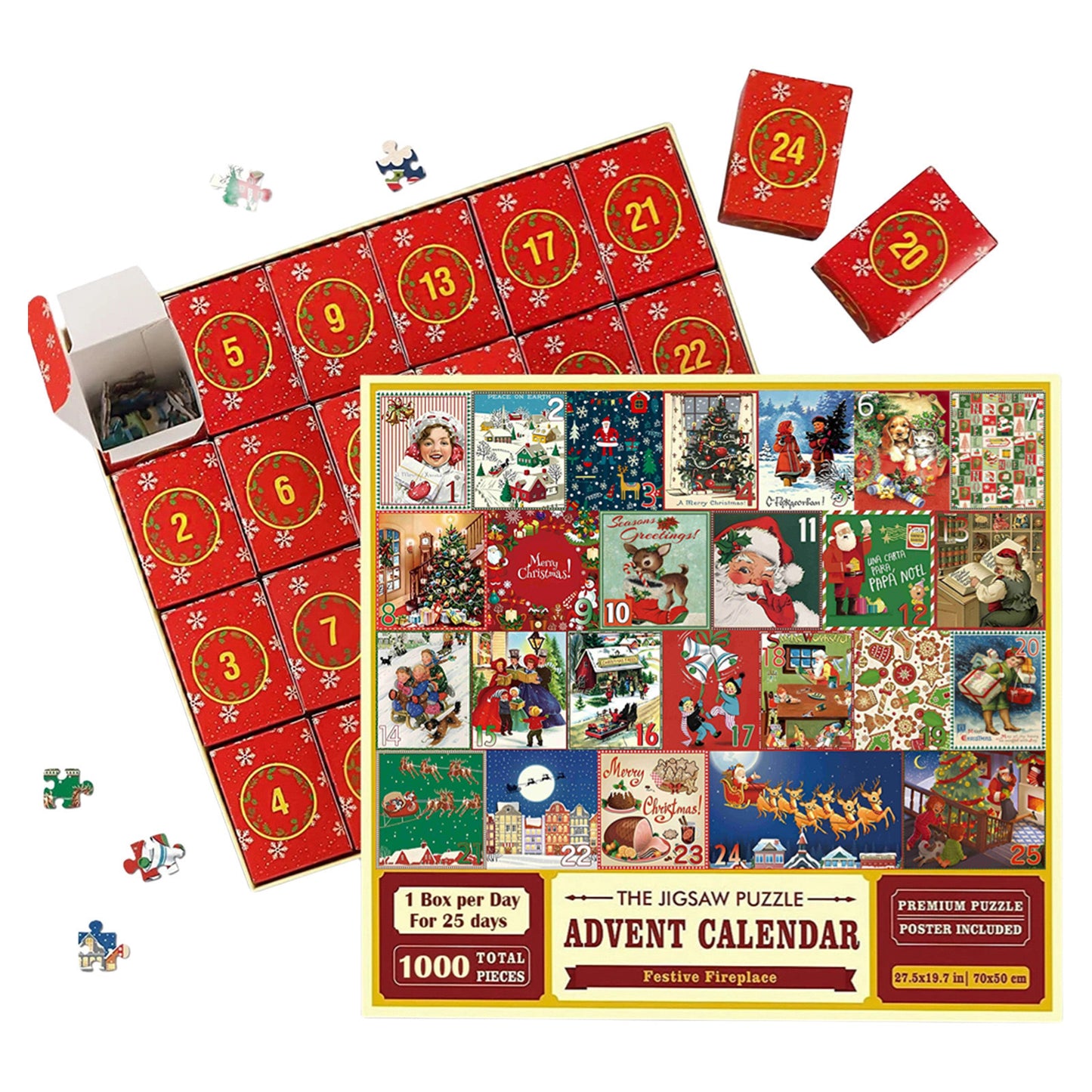 Nouveau puzzle calendrier de l'Avent de Noël de 24 boîtes