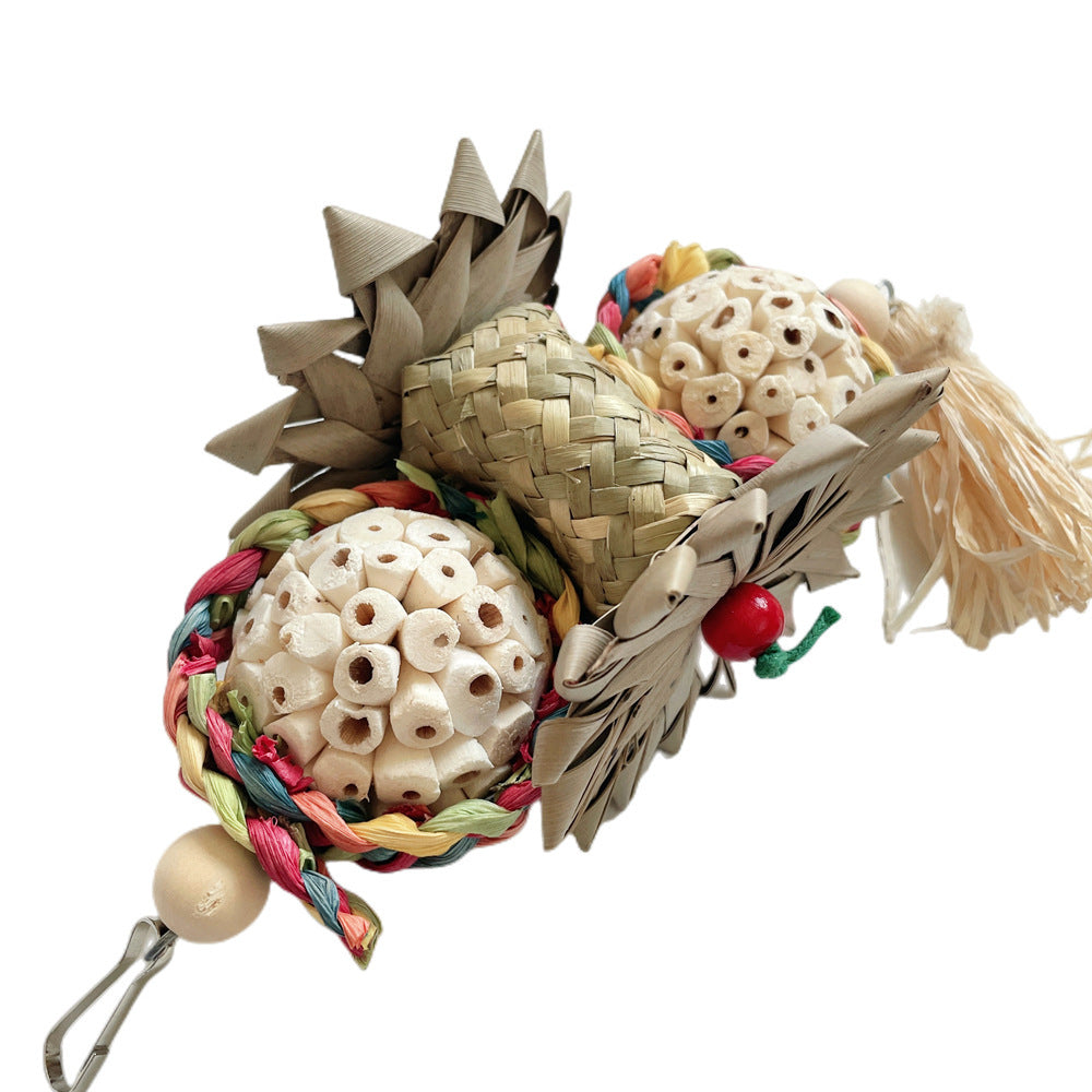 Palm Leaf Nibbling Bird Natural Corn Husk Soft Ball Biting Molars Relieving Stuffy Toys