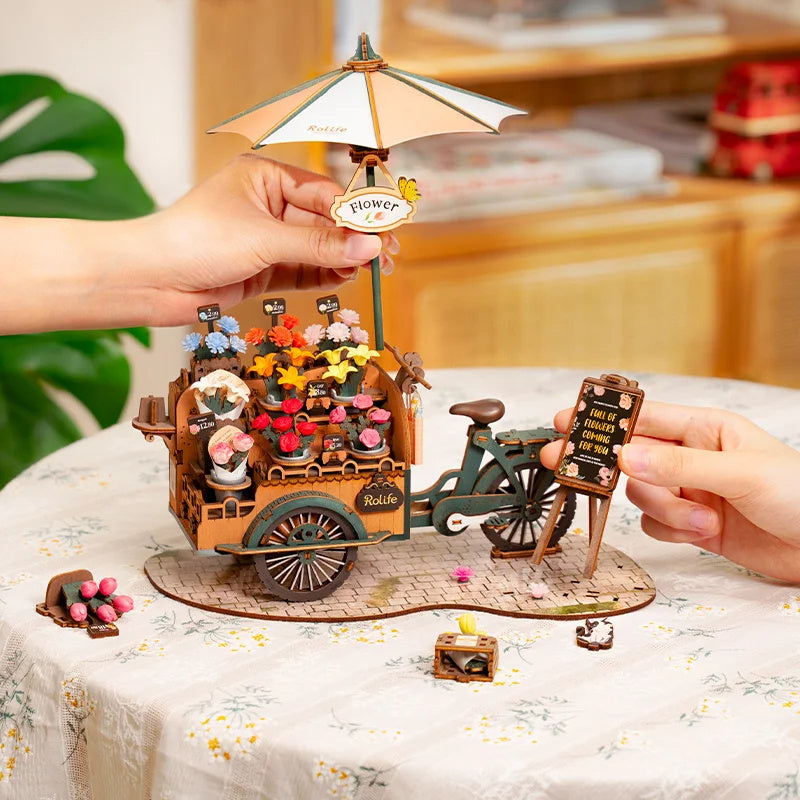 Rolife Nouveau Puzzle en Bois Blossom Cart Jouets de Construction DIY Modèle 3D pour Cadeaux