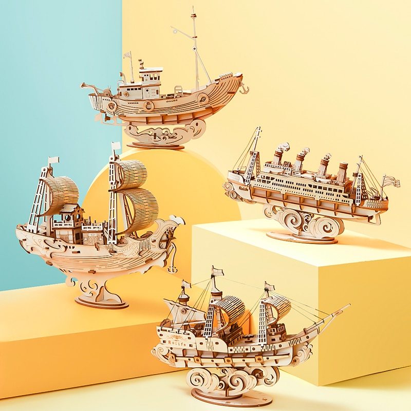 Puzzle en bois pour enfants, modèle de bateau et de navire, jouets pour enfants, cadeau d'anniversaire pour filles 