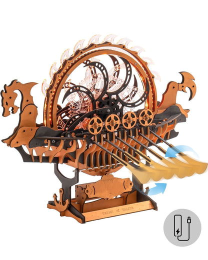 ROKR Dragon-boat Puzzle 3D en bois électrique et mécanique pour garçon, jouet, cadeau de Noël