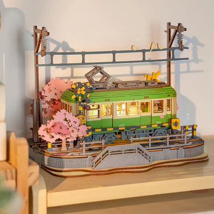 Rolife Sakura Journey Tram Car 3D Wooden Puzzle Model Toys Decor Xmas Gift