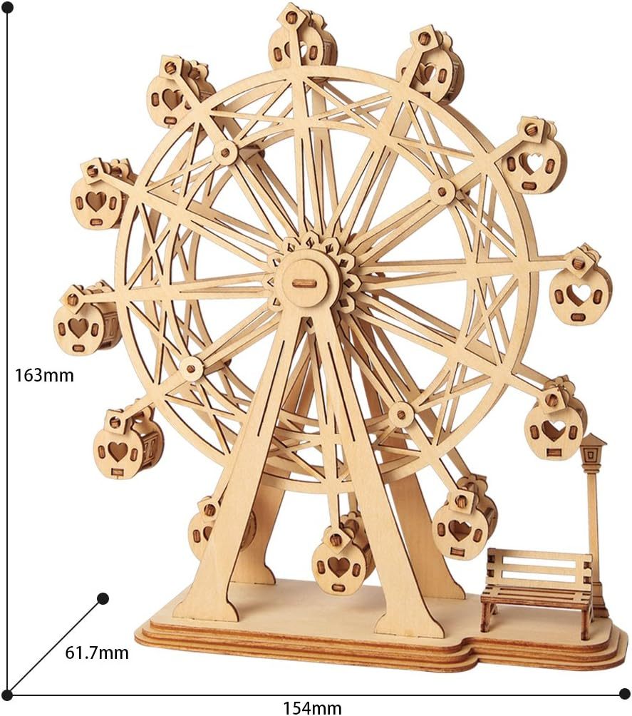 ROBOTIME Rolife Kit de construction de grande roue en bois Modèle mécanique modulaire Puzzle en bois 3D à assembler soi-même Jouet Cadeau pour enfants, adolescents et adultes TG401