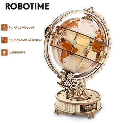 Robotime ROKR Globe Lumineux 3D Puzzle en Bois Jeux Assembler Modèle Kits de Construction Jouets Cadeau pour Enfants Garçon Soutenir DropShipping