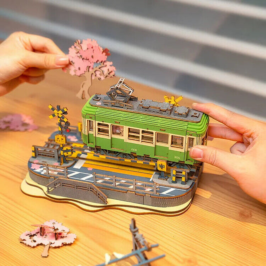 Rolife Sakura Journey Tram Car 3D Wooden Puzzle Model Toys Decor Xmas Gift