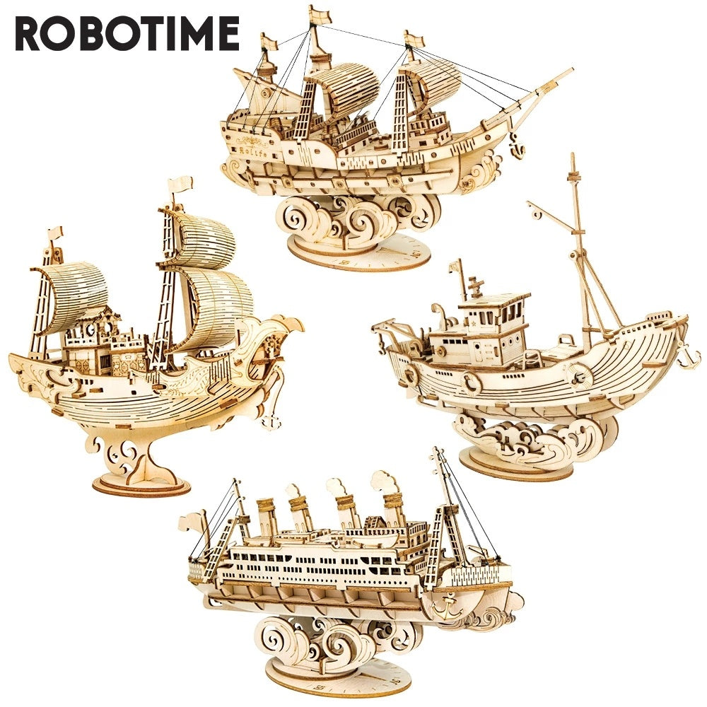 Robotime Bateau &amp; Navire Modèle 3D Puzzle En Bois Jeux Jouets Kit D'assemblage Pour Enfants Enfants Filles Anniversaire Cadeau De Noël Dropshipping