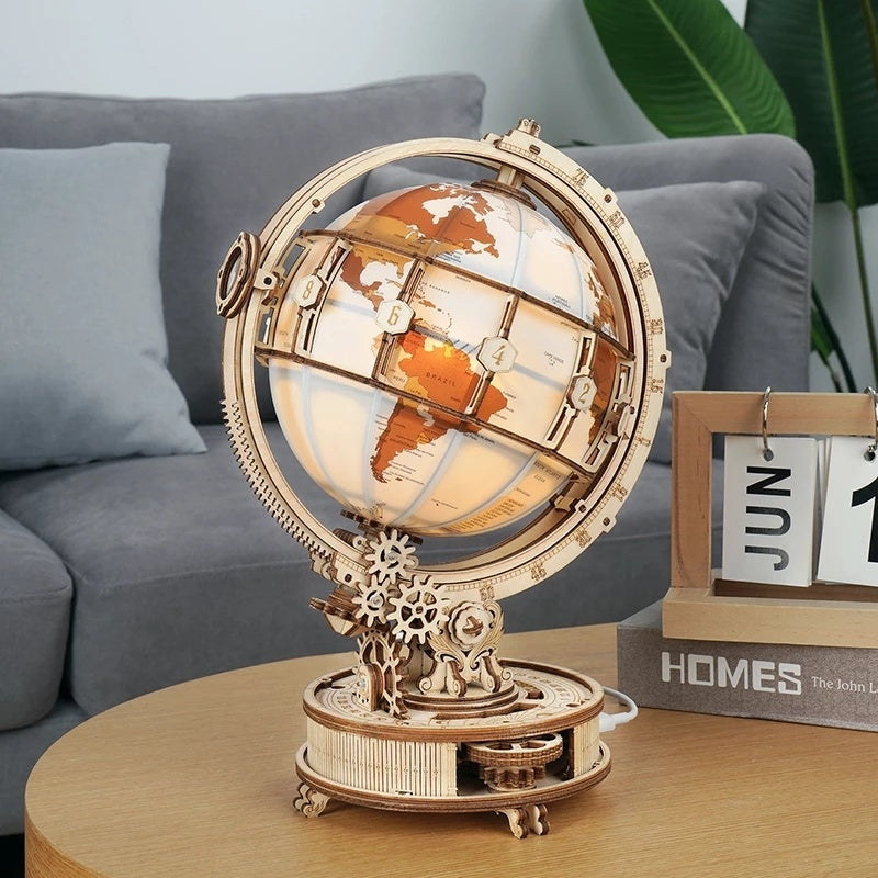 Robotime ROKR Globe Lumineux 3D Puzzle en Bois Jeux Assembler Modèle Kits de Construction Jouets Cadeau pour Enfants Garçon Soutenir DropShipping