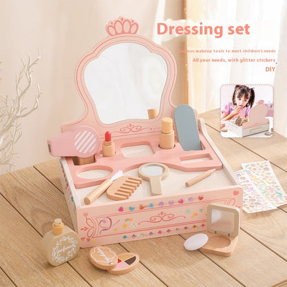 Girl Princess Play House Makeup Toys Small Dressing Table Wooden Children's Pink Mirror