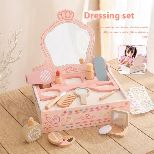 Girl Princess Play House Makeup Toys Small Dressing Table Wooden Children's Pink Mirror