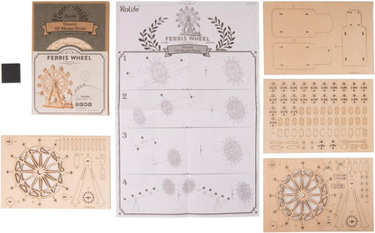 ROBOTIME Rolife Kit de construction de grande roue en bois Modèle mécanique modulaire Puzzle en bois 3D à assembler soi-même Jouet Cadeau pour enfants, adolescents et adultes TG401