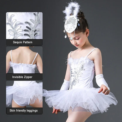 Robe de ballet tutu à paillettes pour filles, justaucorps de danse à la mode, costume de ballerine avec couvre-chef et paire de bracelets 