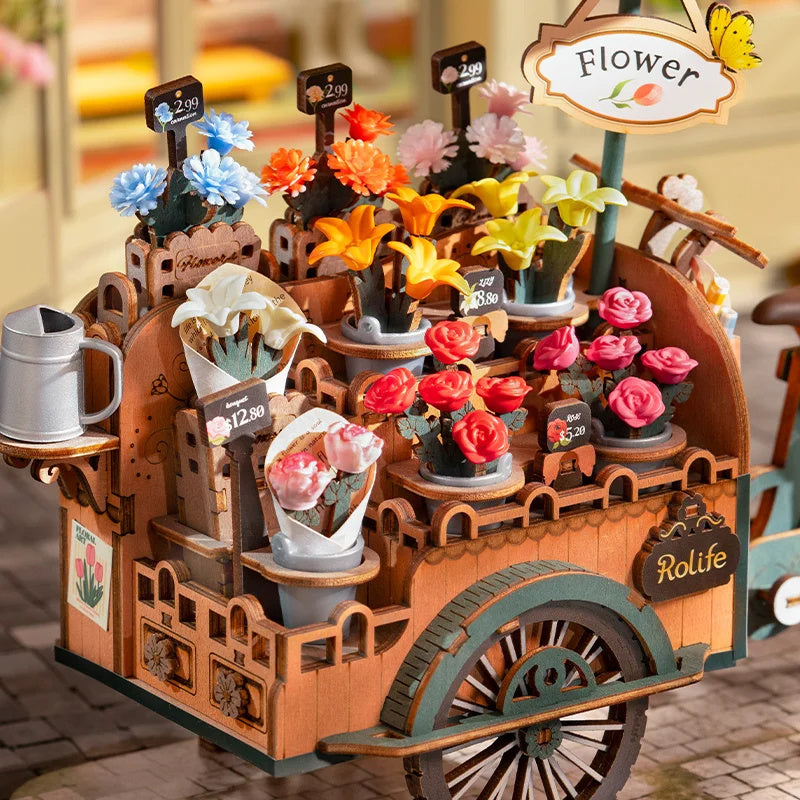 Rolife Nouveau Puzzle en Bois Blossom Cart Jouets de Construction DIY Modèle 3D pour Cadeaux