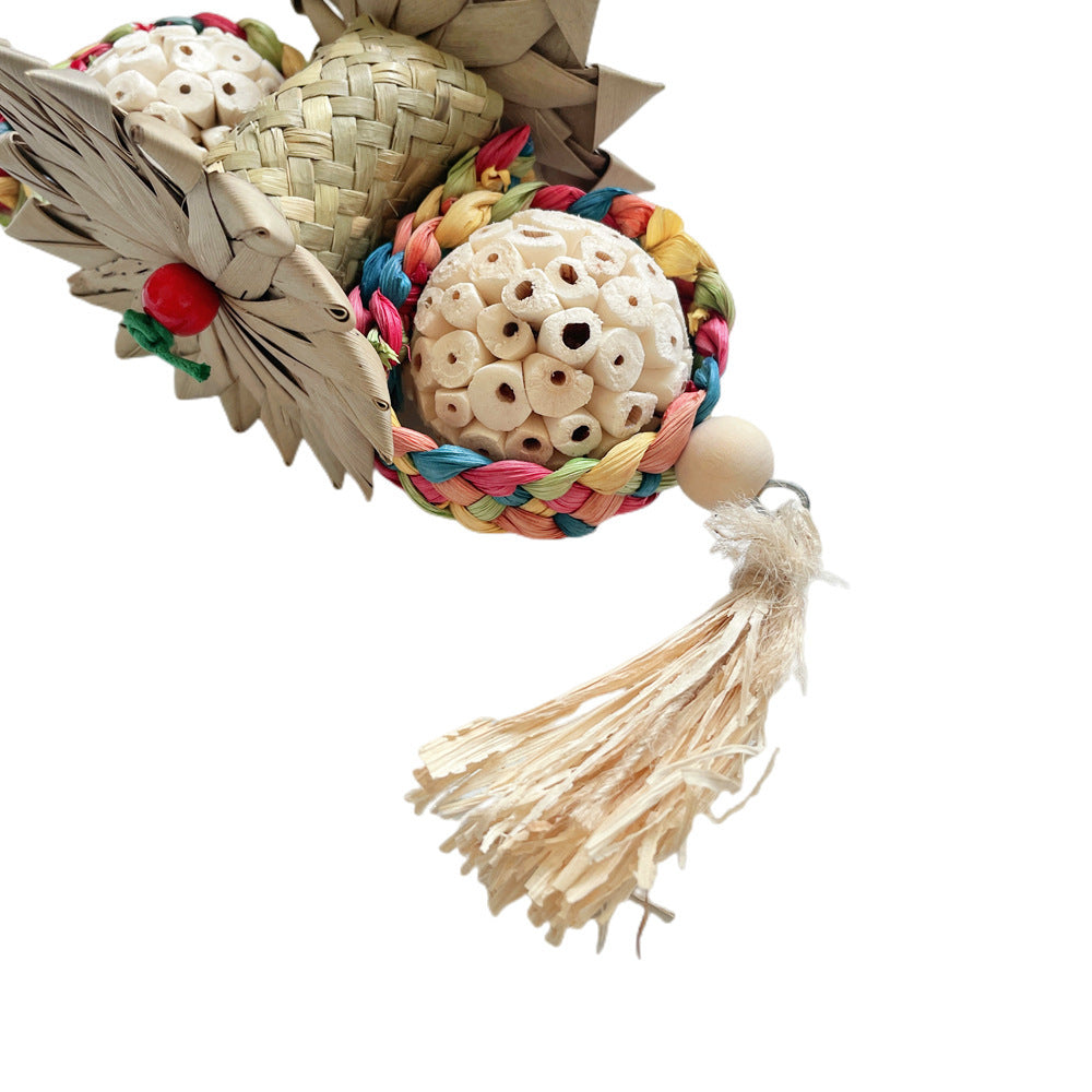 Palm Leaf Nibbling Bird Natural Corn Husk Soft Ball Biting Molars Relieving Stuffy Toys