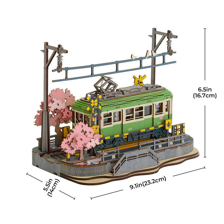 Rolife Sakura Journey Tram Car 3D Wooden Puzzle Model Toys Decor Xmas Gift