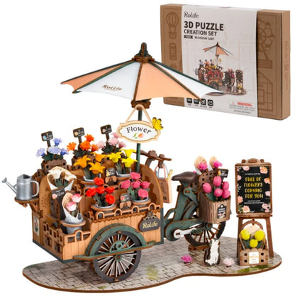 Rolife Nouveau Puzzle en Bois Blossom Cart Jouets de Construction DIY Modèle 3D pour Cadeaux