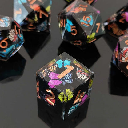 Juego de dados de resina DND Flower Dice, dados poliédricos de resina RPG, juego de dados Dnd para coleccionistas de dados de jugadores de juegos DND, juego de dados D&amp;D de 7 piezas