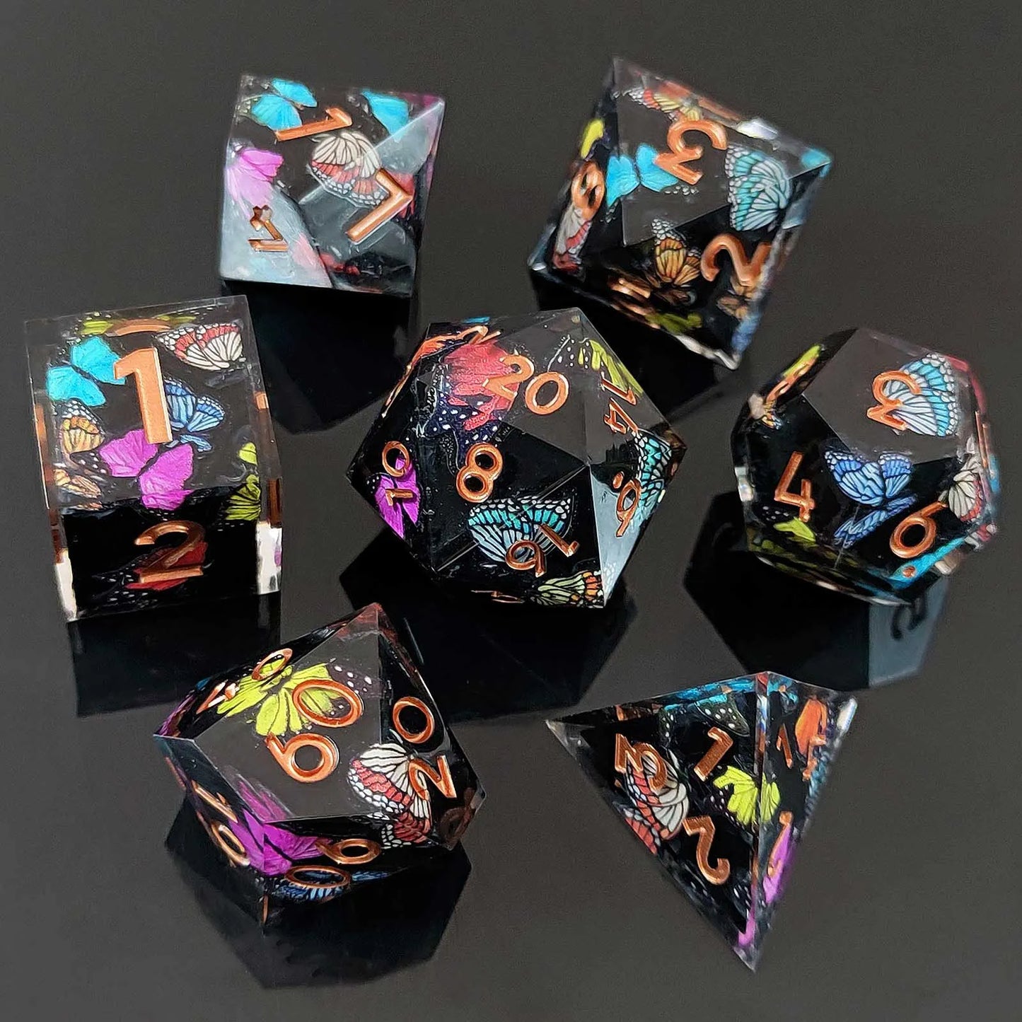 Juego de dados de resina DND Flower Dice, dados poliédricos de resina RPG, juego de dados Dnd para coleccionistas de dados de jugadores de juegos DND, juego de dados D&amp;D de 7 piezas