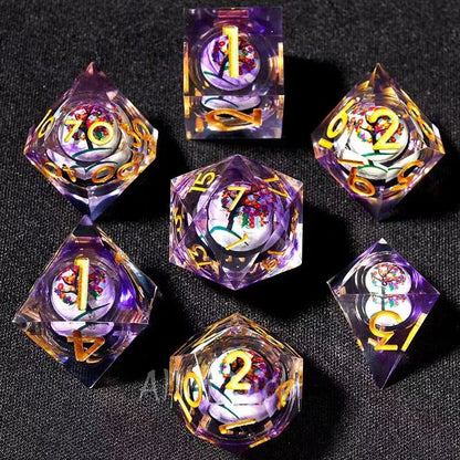 Flower Rose RPG Resin Dice, Movable DND Dice Set Role Playing Dice Polyhedral Dices set for DND Games Sharp Edge Cat dnd dice