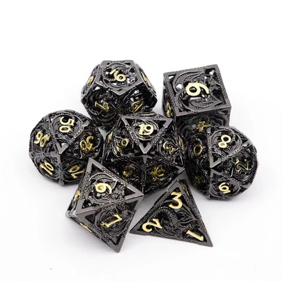 Juego de 7 dados DND huecos, juego de dados poliédricos de metal para juegos de rol de mazmorras y dragones, dados de colores, juego de dados RPG D&amp;D