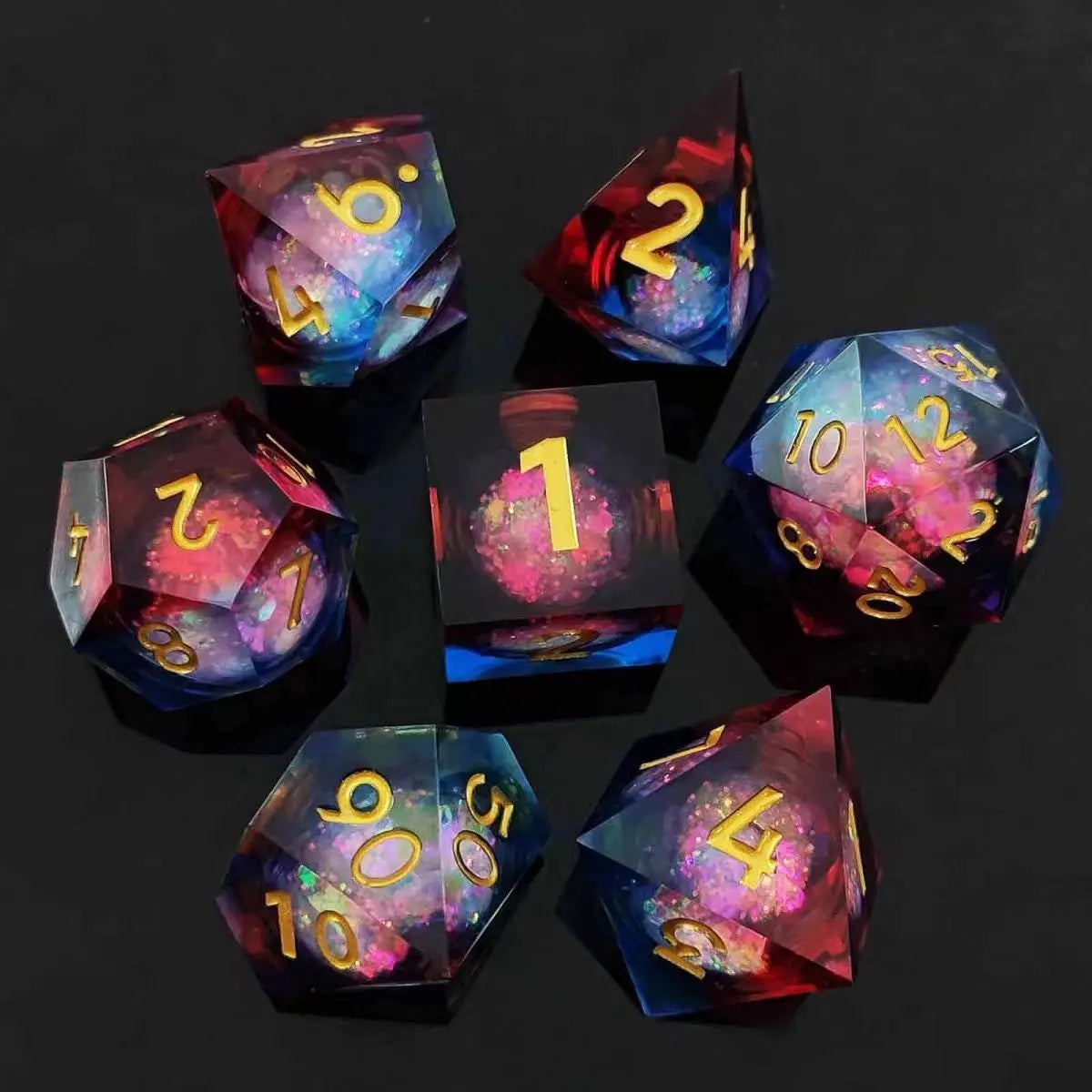 Dados de resina para juegos de rol, dados de resina con núcleo líquido y borde afilado para dados de mazmorras y dragones, juego de dados poliédricos, dados DND, D6, D20, D10, D8, D100