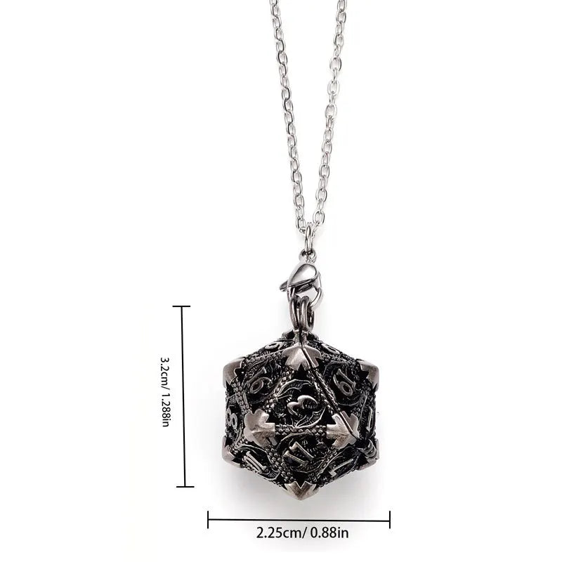 Collier de dés en métal creux D20 avec 7 dés en métal polyédriques Ensemble de dés DND Porte-clés de dés de jeu de rôle Pendentif de dés de jeu Dnd