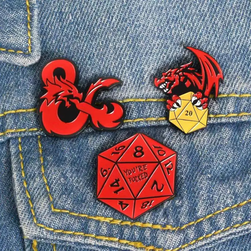 Broche en métal émaillé, badge de jeu de rôle, bijoux, dés de dragon, pendentif de dés D20 DND, badge de dés en métal, épingle de dessin animé, cadeaux de Noël