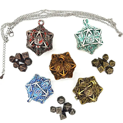 Ensemble de dés en métal creux Leaves Mini dés de 6 mm avec collier RPG DND Dice Ensemble de dés en métal polyédriques pour dés Dungeon and Dragons