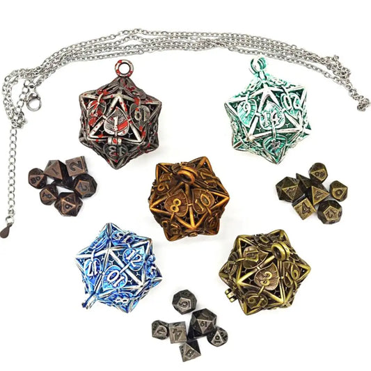 Ensemble de dés en métal creux Leaves Mini dés de 6 mm avec collier RPG DND Dice Ensemble de dés en métal polyédriques pour dés Dungeon and Dragons