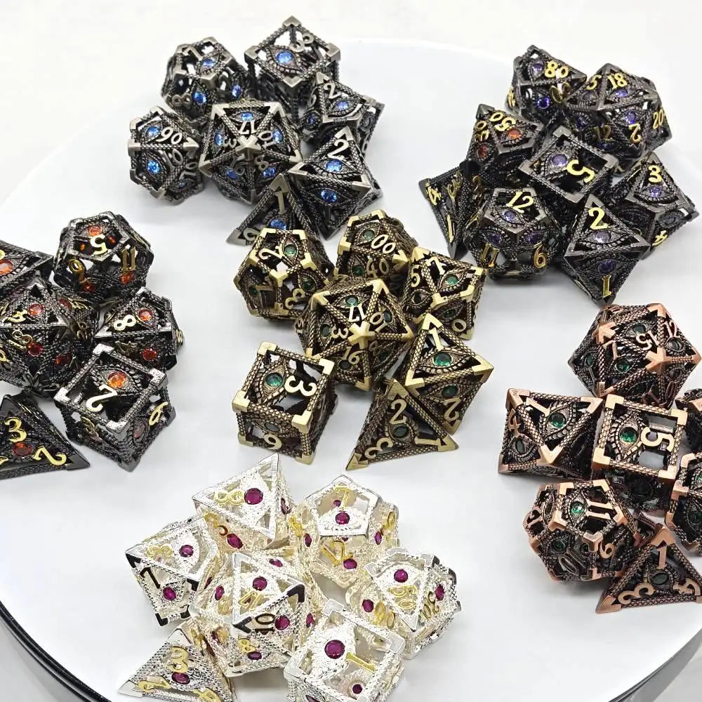 Dés de jeux DND avec dés en métal creux en diamant Ensemble de dés DND pour dés de jeu de rôle Donjons et Dragons Dés en métal polyédriques