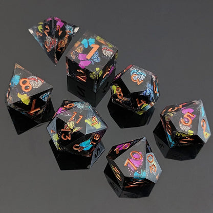 Juego de dados de resina DND Flower Dice, dados poliédricos de resina RPG, juego de dados Dnd para coleccionistas de dados de jugadores de juegos DND, juego de dados D&amp;D de 7 piezas