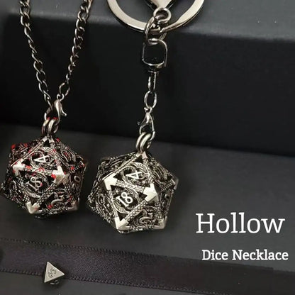 Collier de dés en métal creux D20 avec 7 dés en métal polyédriques Ensemble de dés DND Porte-clés de dés de jeu de rôle Pendentif de dés de jeu Dnd