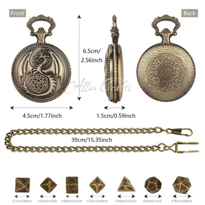 Pocket Watch Dice Xmas Pendant Mini Metal DND Dices Clock pocket watch case DND dice for DND Player Christmas Gift Pendant