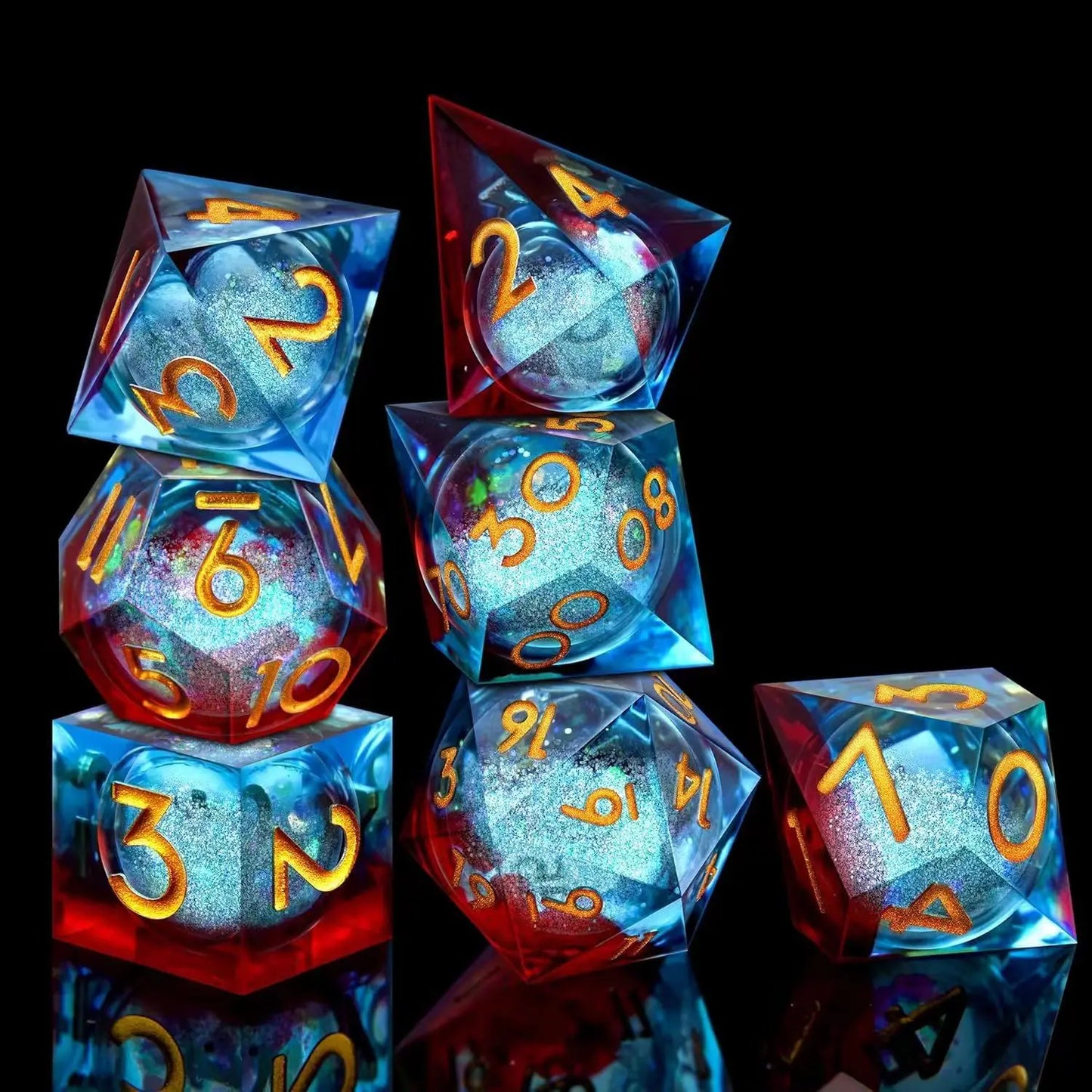 Dados de resina para juegos de rol, dados de resina con núcleo líquido y borde afilado para dados de mazmorras y dragones, juego de dados poliédricos, dados DND, D6, D20, D10, D8, D100