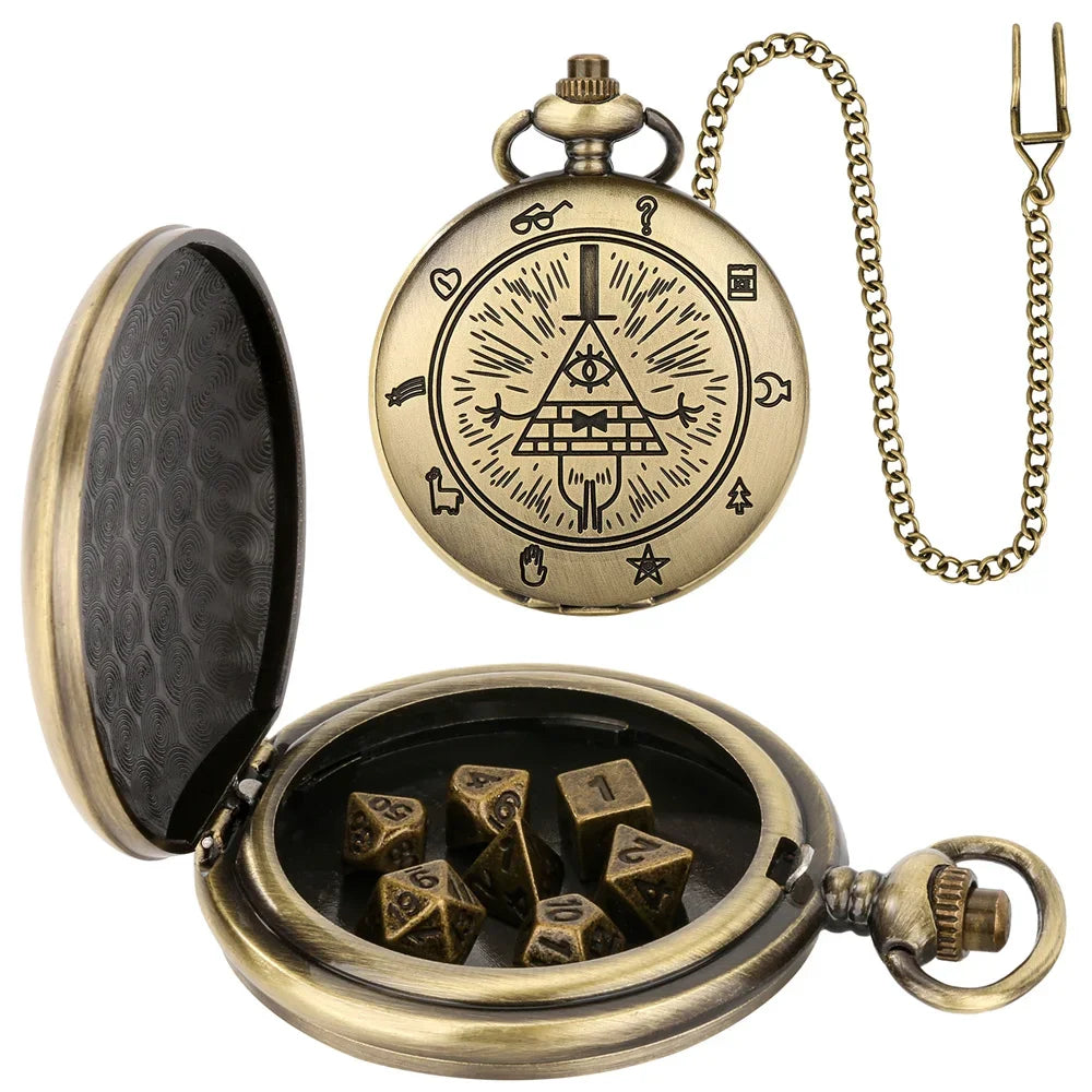 Pocket Watch Dice Xmas Pendant Mini Metal DND Dices Clock pocket watch case DND dice for DND Player Christmas Gift Pendant