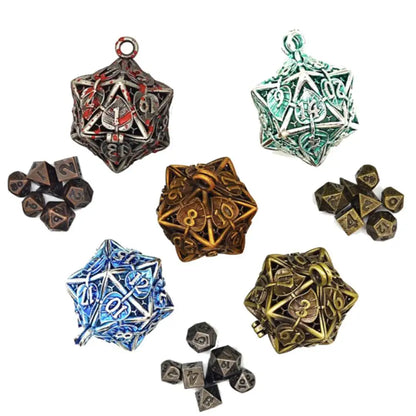 Ensemble de dés en métal creux Leaves Mini dés de 6 mm avec collier RPG DND Dice Ensemble de dés en métal polyédriques pour dés Dungeon and Dragons