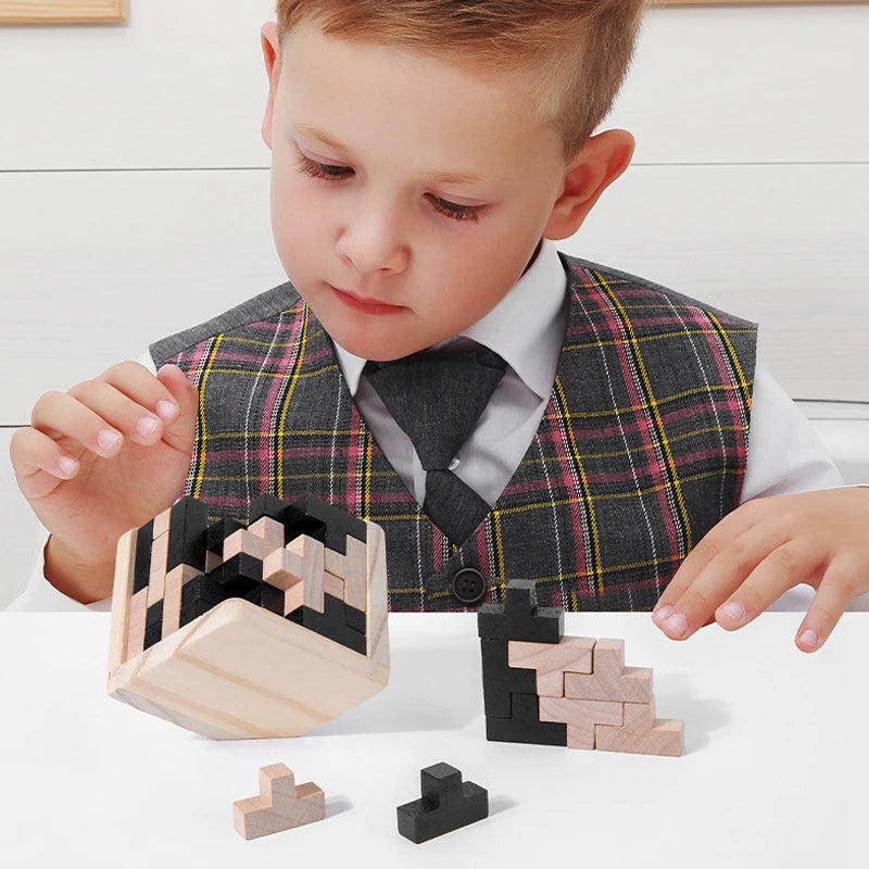 Cubo 3D de 54T, rompecabezas Luban entrelazado, juguete educativo creativo de madera, juego de aprendizaje temprano para el cerebro, inteligencia mental, regalo para niños de 54L