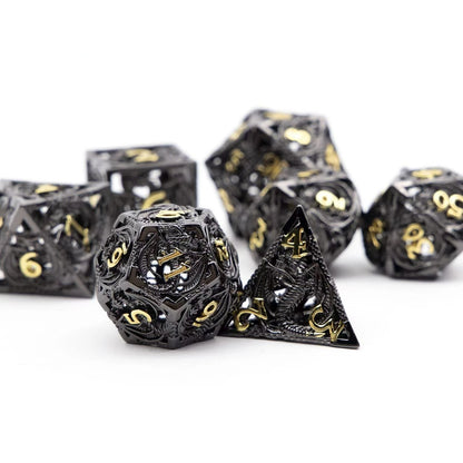 Juego de 7 dados DND huecos, juego de dados poliédricos de metal para juegos de rol de mazmorras y dragones, dados de colores, juego de dados RPG D&amp;D