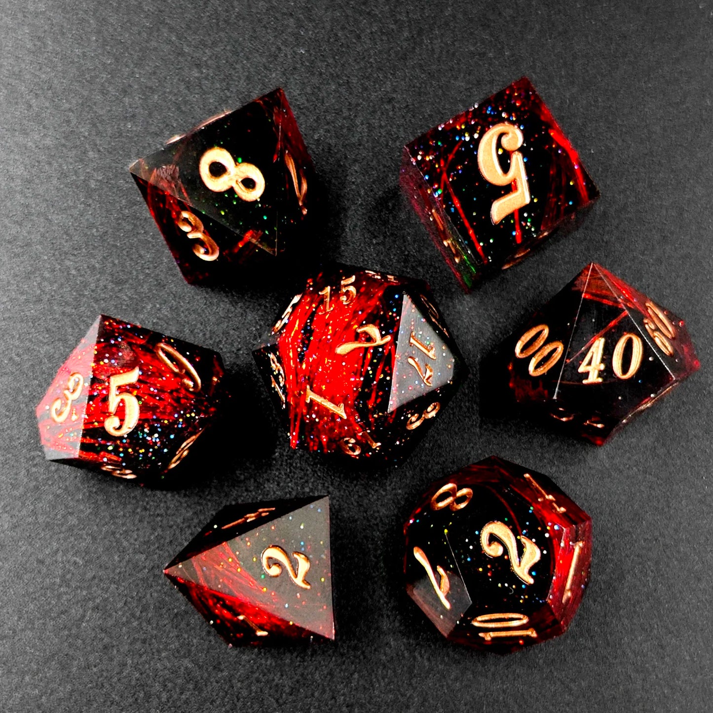 Lot de 7 dés à bords tranchants en résine, dés en résine RPG, ensemble de dés DND, dés de jeu polyédriques pour donjons et dragons, dés de jeu de rôle DND