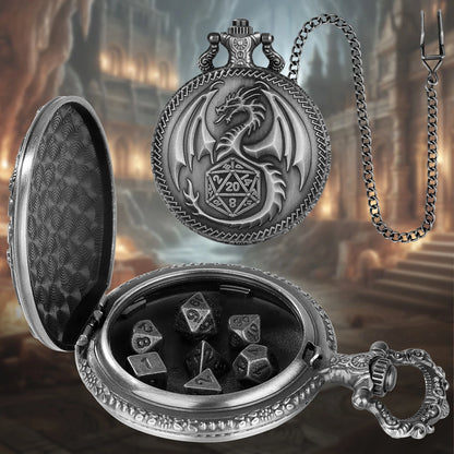 Montre de poche dés métal DND dés horloge loup araignée boîtier de montre de poche dés DND pour joueur de dés DND cadeau de Noël pendentif