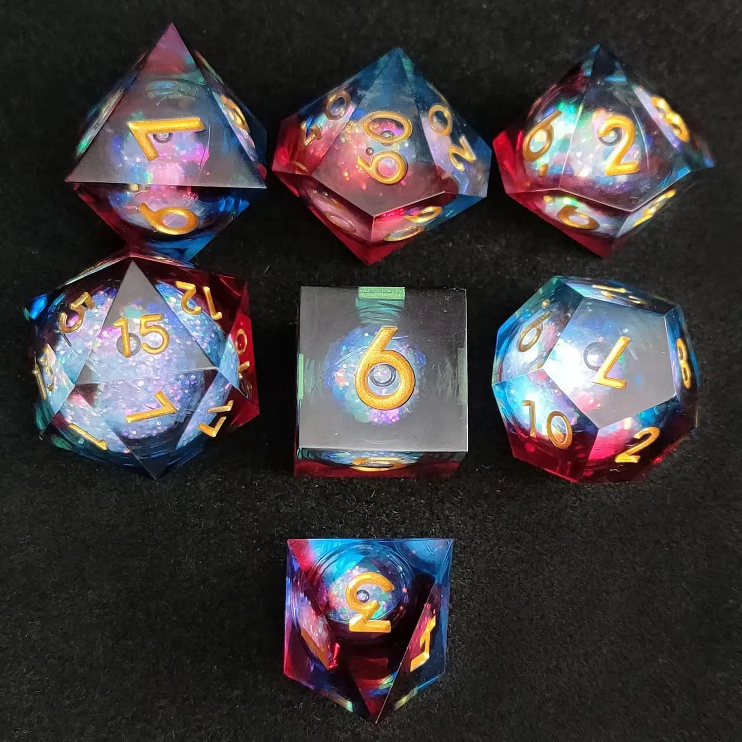 Dados de resina para juegos de rol, dados de resina con núcleo líquido y borde afilado para dados de mazmorras y dragones, juego de dados poliédricos, dados DND, D6, D20, D10, D8, D100